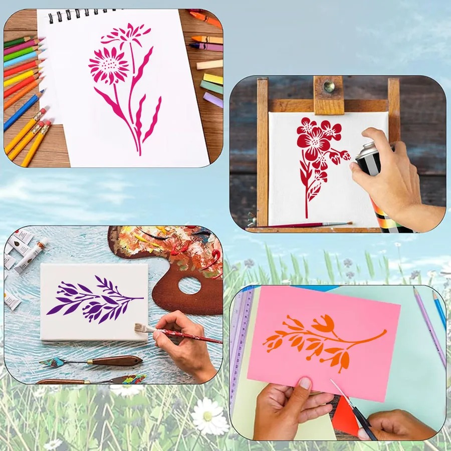 18 Pcs Flower Leaf Stencils Re - Art Craft Template recension och pris