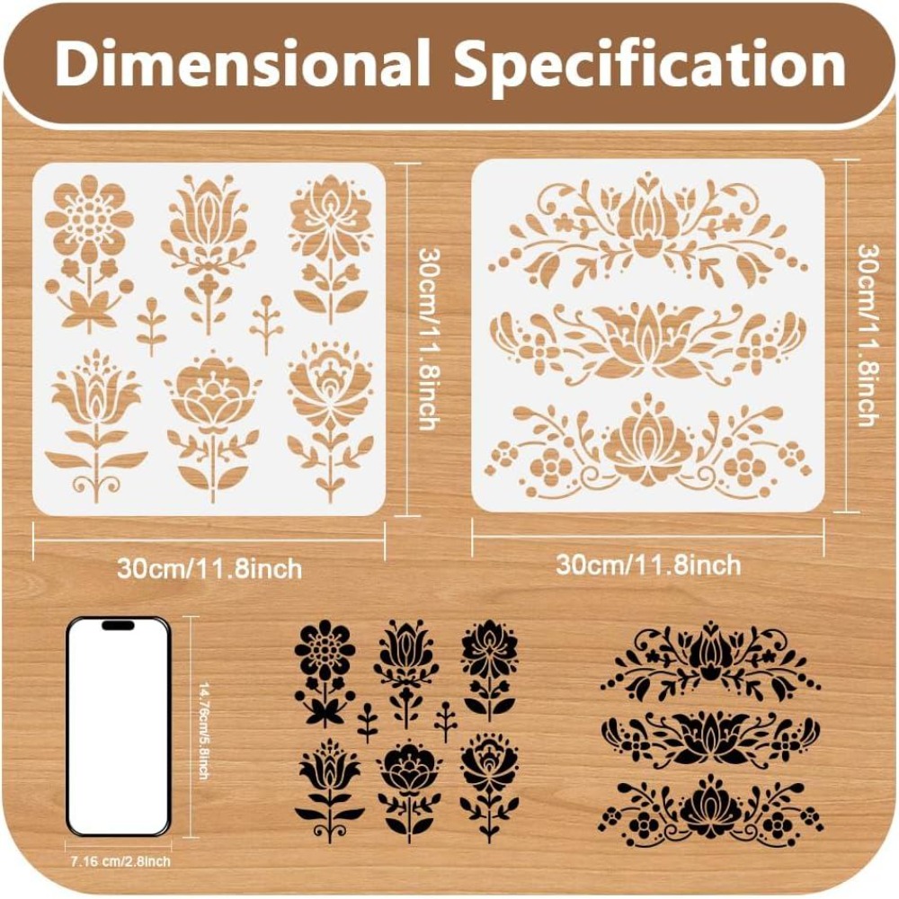 2Pcs Flower Polish Folk Art St - Art Craft Template recension och pris